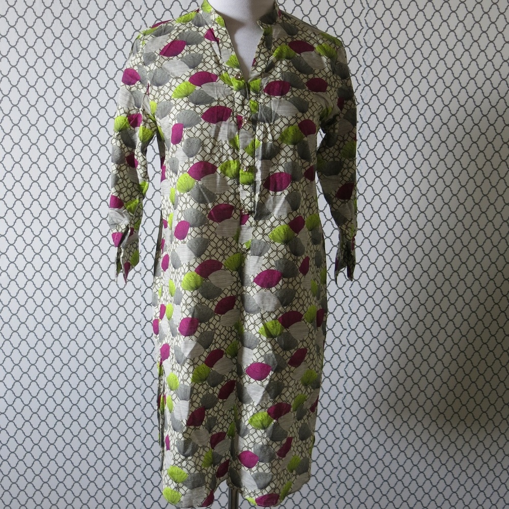 Sapphire Multi Colour Print 3/4 Sleeve Tunic Dress - Size Small
